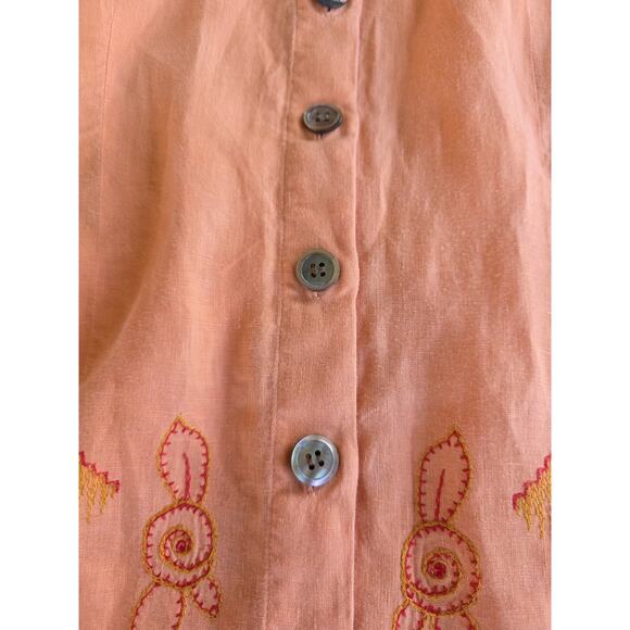 J. Jill Women's Medium 100% Linen Embroidered Tunic Top Peach 3 Quarter Sleeve - Picture 6 of 16